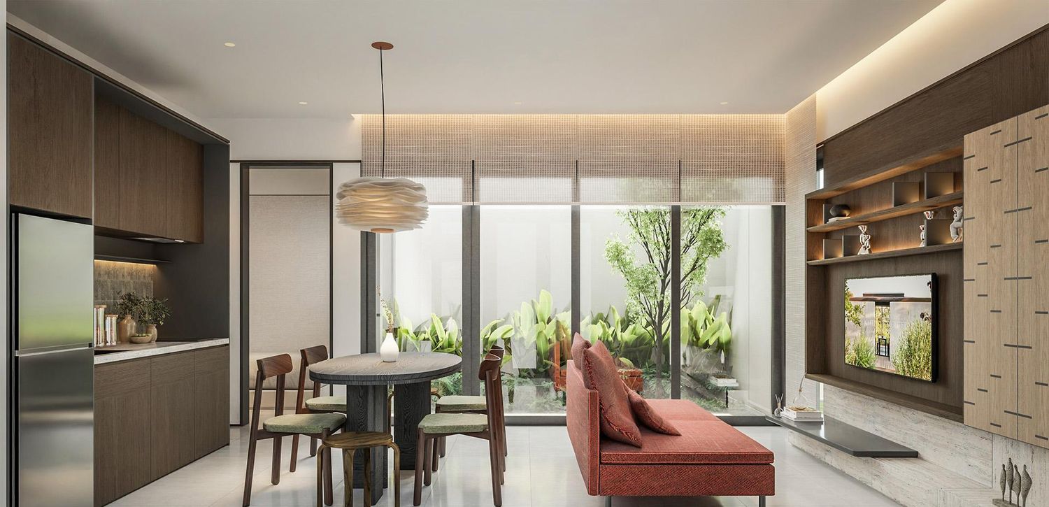 Interior ruang keluarga dan ruang makan rumah Circe Giantara Serpong City