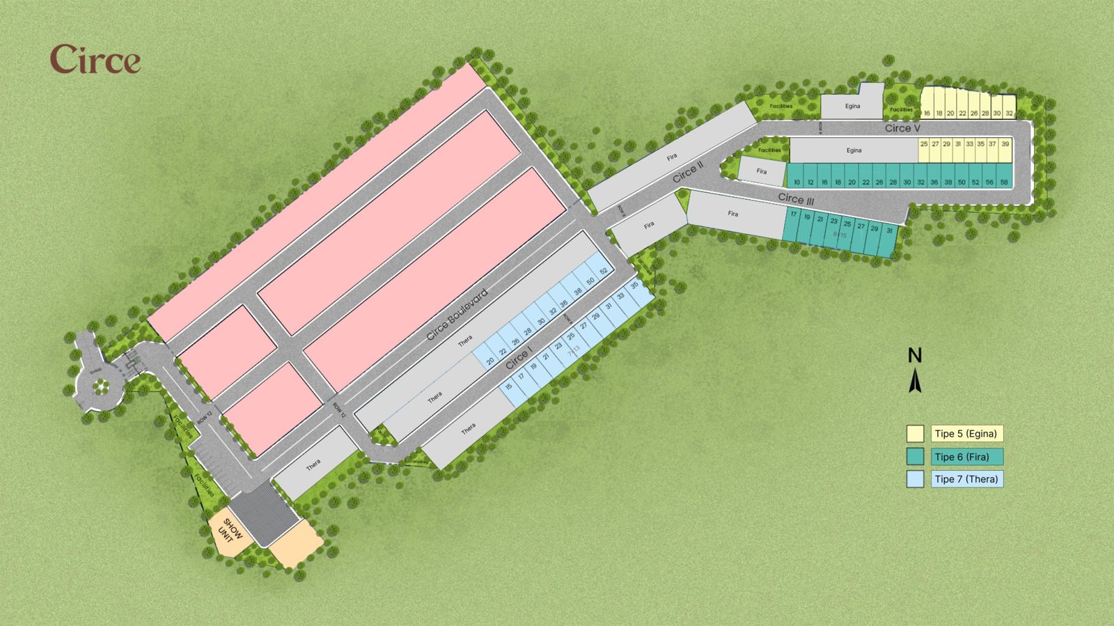 Siteplan cluster Circe: Egina, Fira, Thera